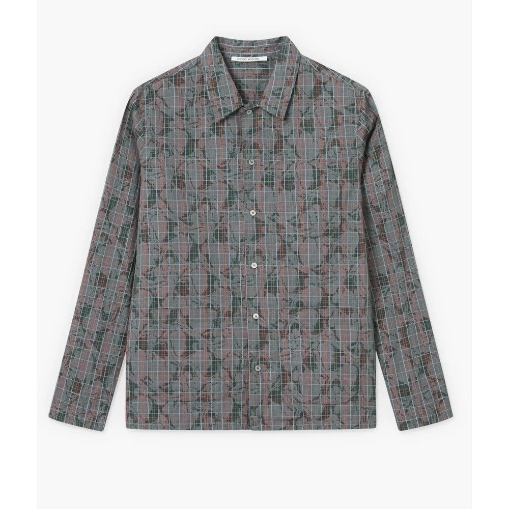 Wood Wood David Swirl Grid Cotton Button-Up‎ Shirt Mens
